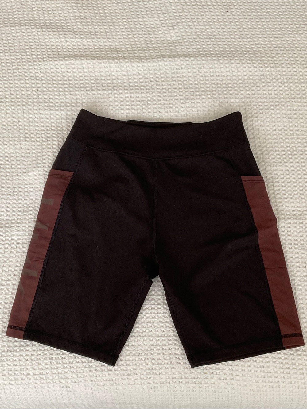 Huk Women's Black Bike Shorts with Burgundy Side Panels